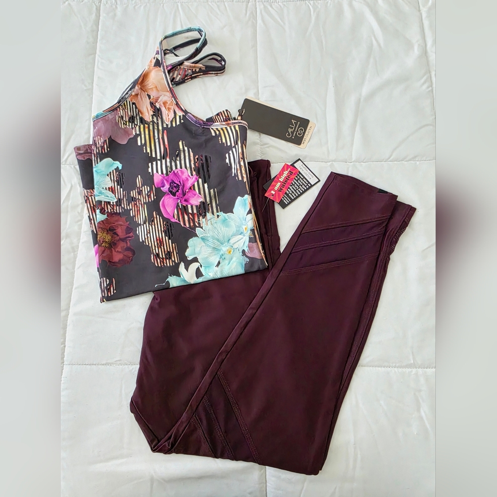 Onzie Flow Sporty Legging With Highwaist & Mesh Cutouts Front 2051 Size L Maroon - Picture 2 of 8
